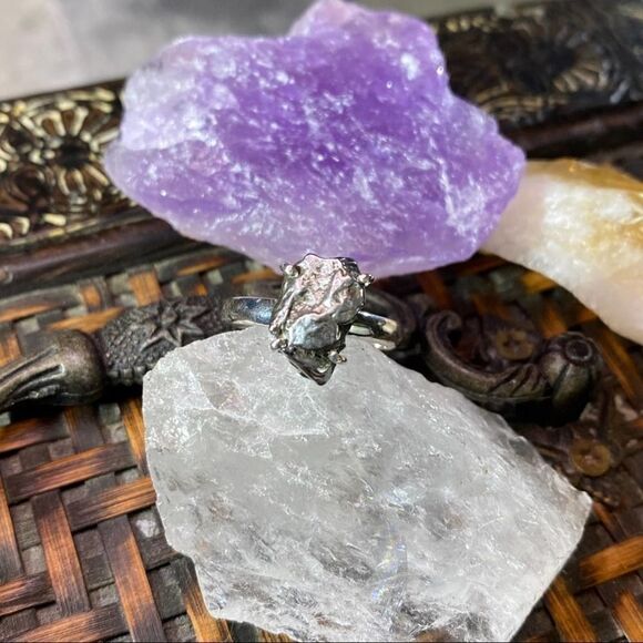 Meteorite Campo Del Cielo Solid Sterling Silver Ring Size 9 Natural Stone - Picture 6 of 10